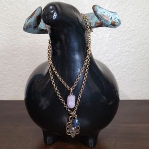 Lucky Brand Gold Amethyst Lapis Layered Necklace